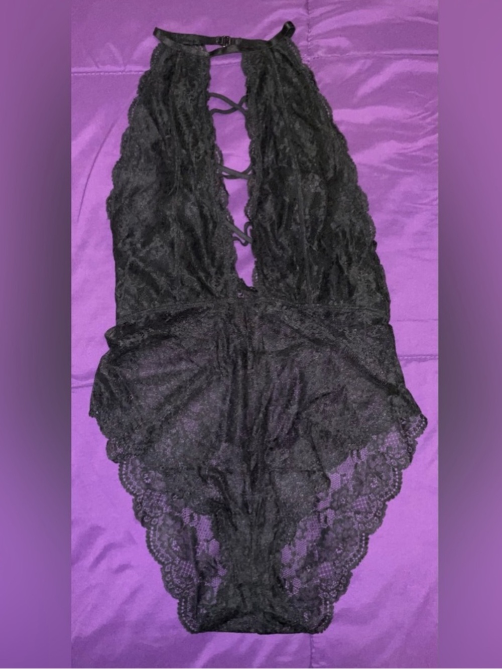 Black Lace Halter Bodysuit